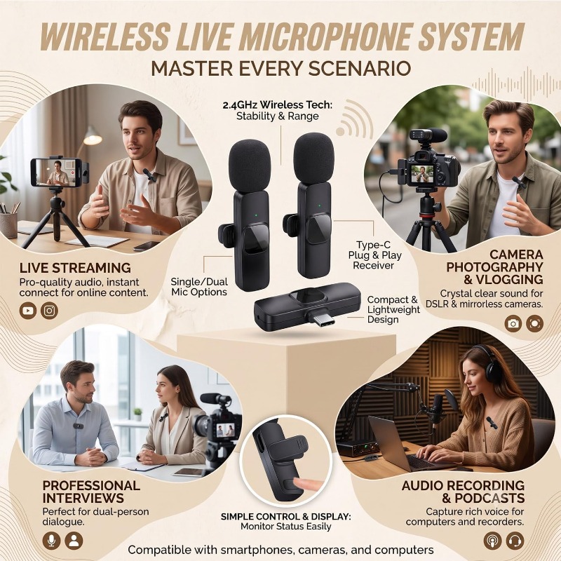 Video Gaming & Esports Usd Acc - Bezprzewodowy mikrofon krawatowy, miniaturowy, przenośny, z